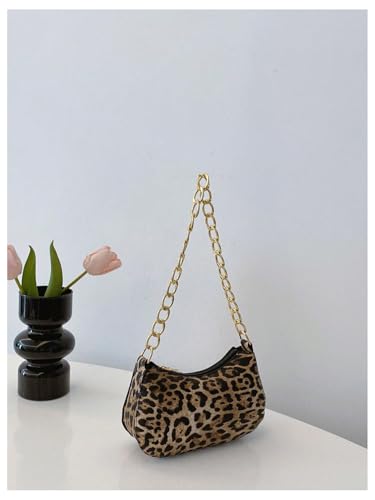 SweatyRocks Women's Leopard Print Top Handle Chain Strap Shoulder Bags Underarm Purses with Zipper2