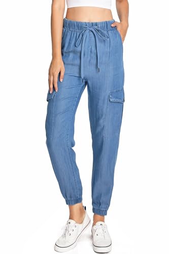 C'est Toi Women's High Rise Baggy Cargo Woven Tencel Jogger Pants, Small