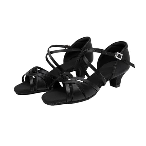 Hixingo Zapatos de Baile Latino Mujer Tacon 4 cm, Zapatos de Baile Latino Mujer Tacón Bajo Plataforma Cubano Práctica Profesional para Salsa y Bachata, Tango, Fiesta Carnaval (DB3 Negro,40)