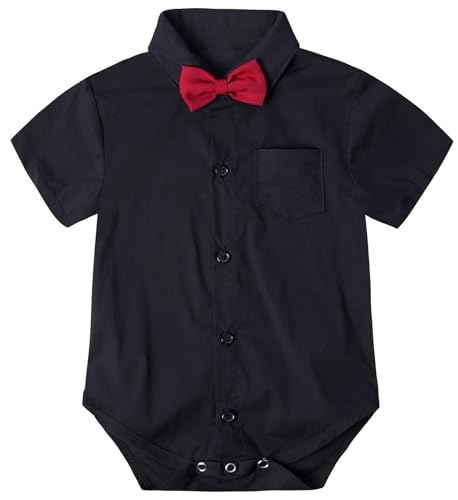 A&J DESIGN Infant Baby Boys Dress Shirt Bodysuit Gentleman Formal Wedding Short Sleeve Rompers