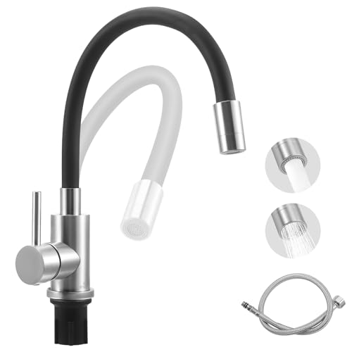 Flexible Küchenarmatur Schwarz, Wasserhahn mit 2 Wasserstrahlen, Mischbatterie küche Schwarz, 360°Armatur mit Flexiblem Auslauf, Spültischarmatur Hochdruck Edelstahl, Kitchen Tap