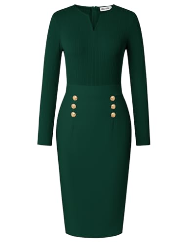 Image of GRACE KARIN Women's 2026 Fall Henly V Neck Business Work Dress Long Sleeve Bodycon Midi Elegant Office Sheath Dress