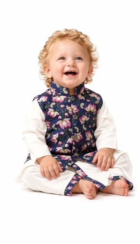 Pyjama Kurta garçon avec veste Nehru festive A.T.U.N. en pur coton