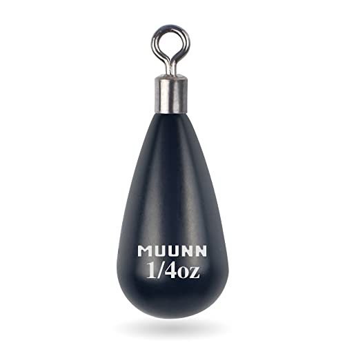 Muunn 10 Pack Tungsten Free Rig Tear Drop Shot Weights,Free Rig Fishing Sinkers Kit For Drop Shot Rig,97% Density Tungsten Fishing Weights (1/16Oz - 10 Pack, No Chip Black) #TOP2