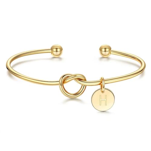 Image of M MOOHAM Mothers Day Gifts - Dainty Tie the Knot Letter A-Z Initial Bracelet for Women 14K Gold Plated Cuff Bangle Bracelet Jewelry Personalized Bridesmaid Proposal Gifts for Women