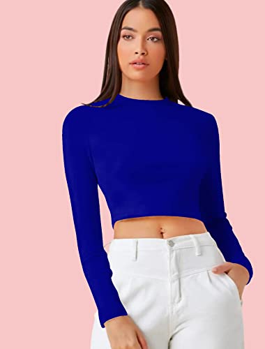 Image of Dream Beauty Fashion Women's Casual Round Neck Long Sleeves Stylish Crop Top - 17 inch Inches (Tee-Tally 02)