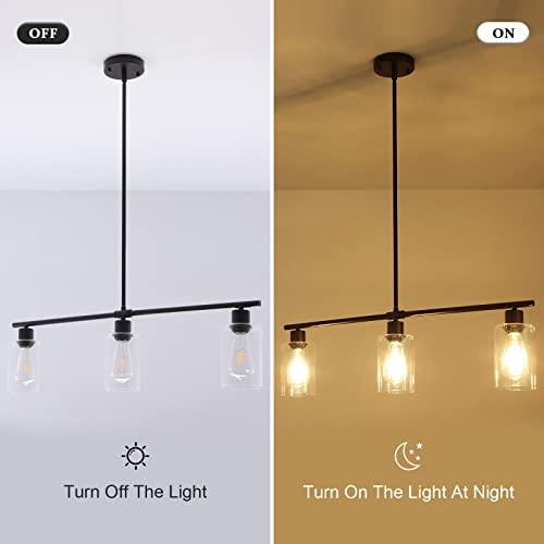 Image of 3-Light Modern Linear Black Chandeliers with Adjustable Height Pendant Light