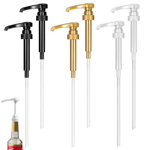 EIHI 6 Piezas Dispensadores Universales de Jarabe para Botellas de Café y Cóctel, Bomba de líquido Duradera Fácil de Limpiar(Blanco+Oro+Negro)