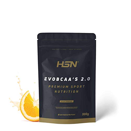 HSN BCAA con Glutamina Evobcaa's 2.0 | Naranja 500g | Aminoácidos Ramificados Ratio 12:1:1 (Leucina + Valina + Isoleucina) | No Incluye Dosificador | No-GMO, Vegano, Sin Gluten