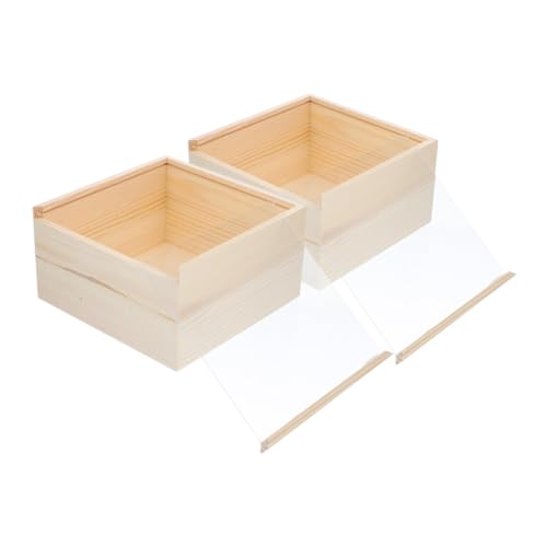 TEHAUX 2 piezas Caja Organizadora Unidades Madera y Acrílico Transparente con Tapa Deslizante para Manualidades y Almacenamiento Seguro