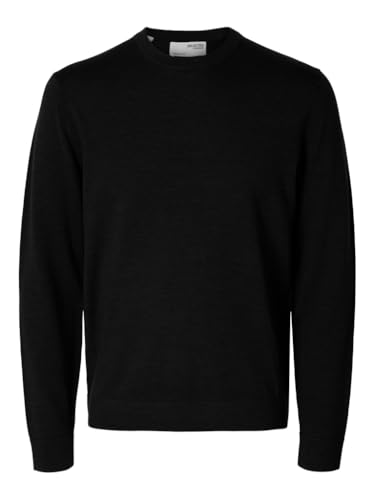 SELETED HOMME Slhtray LS Knit Merino Crew Neck Noos Suéter pulóver, Negro, XL para Hombre