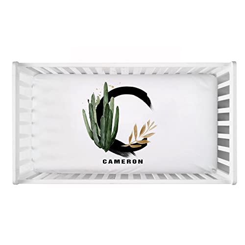 LVYZIHO Boho Watercolor Tropical Leaves Letter Baby Crib Sheet, Personalized Fitted Crib Bedding Sheet with Name, Letter Crib Mattress Sheets for Baby Boys Girls, Standard Name Crib Sheet 28