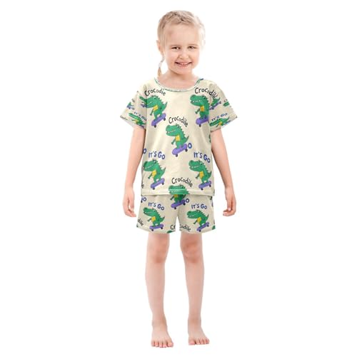 senya Short Sleeve Pajamas Sets Summer Cotton Sleepwear Green Crocodile Skateboard3