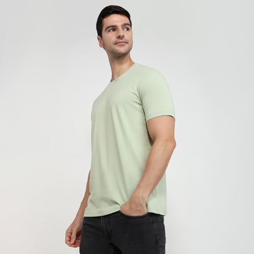 Image of Raymond Men Regular Fit Solid Pattern Pure Cotton Crew Neck Half Sleeve Casual T-Shirt