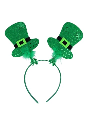 HENBRANDT Irish Mini Hat Head Boppers with Green Fur Shamrock Leprechaun Headband Deely Boppers St Patricks Day Fancy Dress Costume Hair Accessories Adults Novelty Gift