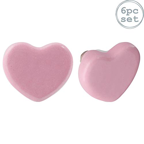 Nicola Spring Tirador para cajones y armarios - Cerámica - con Forma de corazón - Rosa - Pack de 6
