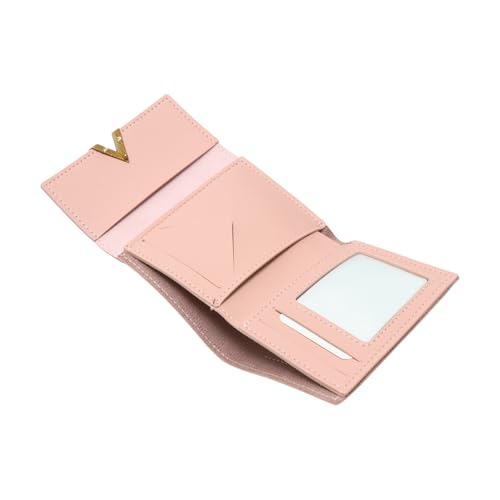 1Pcs Simple Wallet 3-Fold Colorblock Card Case PU Leather Pink 11.5x9cm3