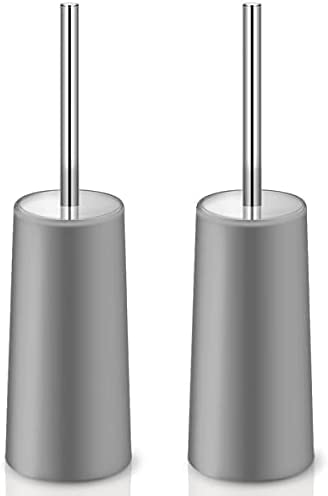 Klickpick Home Pack of 2 Compact Deep Cleaning Toilet Bowl Brush and Holder Caddy Set for Bathroom Storage and Organization Space Saving Sturdy Covered Brush -Grey