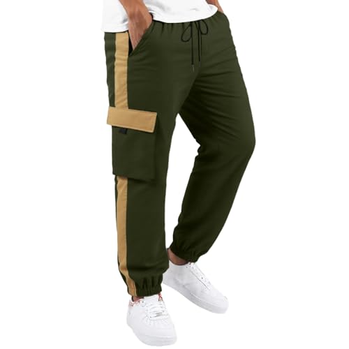 Men's Cargo Pants with Big Pockets Casual Color Blocked Drawstring Hiking Tactical Pants Lightweight Casual Summer Joggers