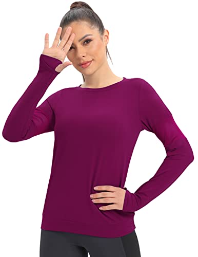 ICTIVE Long Sleeve Workout Shirts for Women Loose fit Workout Tops for Women Running Shirts Women with Thumb Hole Long Sleeve Tee Shirts for Women Yoga Shirts for Women Gym Shirts Dark Purple M