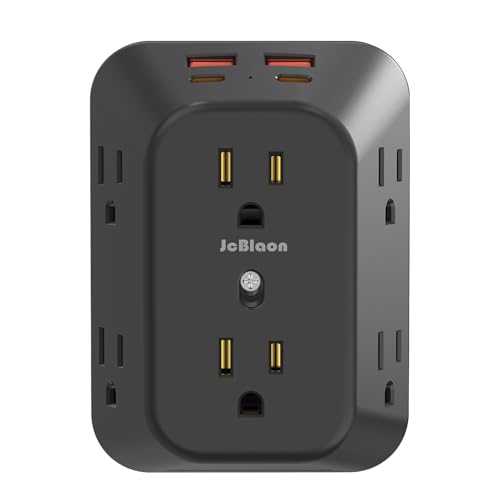 USB Wall Charger Electrical Outlet Extender Surge Protector 6 Outlet Splitter with 4 USB Outlet (2USB A 2USB C) 4-Sided 1050J Power Strip Multi Plug Adapter for Home Office Travel
