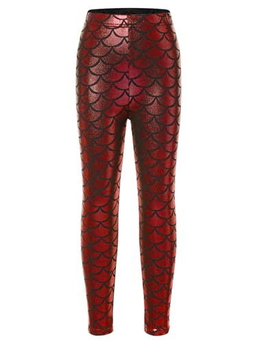 Kids Girls Mermaid Fish Scale Stretch High Waisted Leggings Pants Tights Toddler Girls Shiny Metallic Leggings