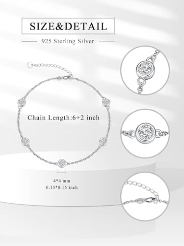 Image of Dorunmo Heart Birthstone Bracelets 925 Sterling Silver Round Birthstone Anklet for Women Birthday Jewelry Gifts for Girlfriend Wife Mother Her