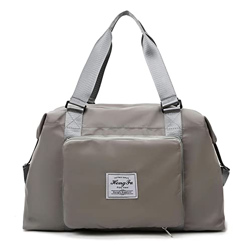 Foldable Travel Bag Luggage Storage for Sports Gym Water Resistant Nylon Canvas Duffel for Men, Women 32 Liter Wandf Foldable Travel Duffel Bag Luggage Sports Gym Water Resistant Nylon XB01 Light gray