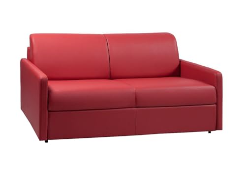 Vente-Unique - Canapé 3 Places Convertible Express en Simili Rouge - Couchage 140 cm - Matelas 14 cm CALIFE