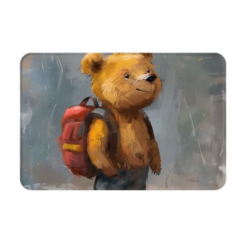 VVXBHGR Zerbino 40,6 x 61 cm Il piccolo orso che viaggia in giro per il mondo stampa assorbente antiscivolo per porte d'ingresso, ingressi e bagni