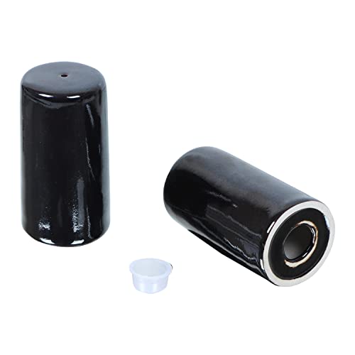 Image of Indian Handcrafted Ceramic Salt and Pepper Shaker /Dispenser Set with Perfect Pour Holes for Kitchen Dining Table Picnic Office Restaurant Hotel (Set of 2) Black