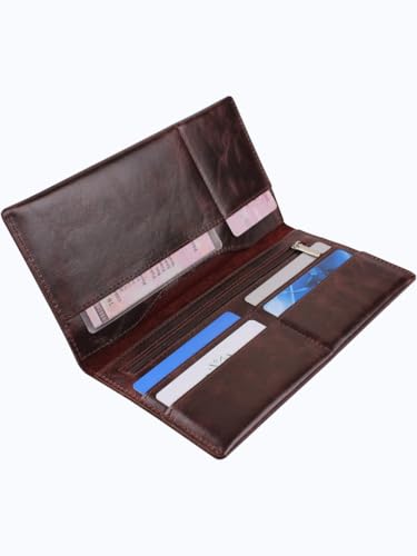 Genuine leather banknote wallet Travel Brown Cognac (leather, durable stitching, folds in half, holds 4 cards, coin pocket, flat banknote compartment)4