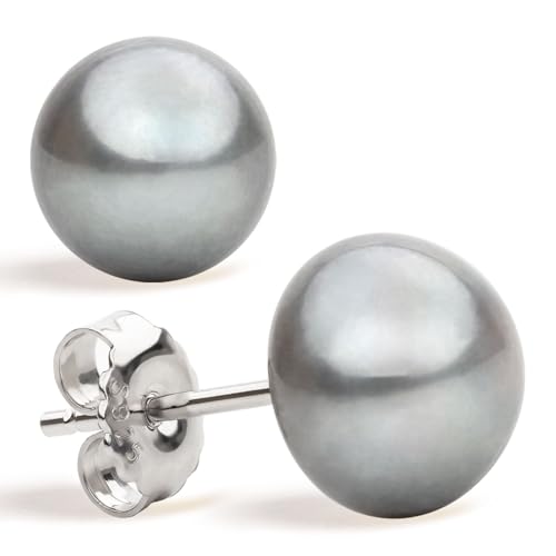 Damen Perlenohrringe Grau Süßwasser Zuchtperlen Knopfform Grau Farbe SECRET & YOU - Perlen Ohrstecker Sterling Silber 925 - Erhältlich in 4 Größen von 8-11 mm