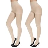 MANZI 2 Pairs Women's Opaque Control Top Tights Comfort Stretch 70 Denier Pantyhose Nude Medium