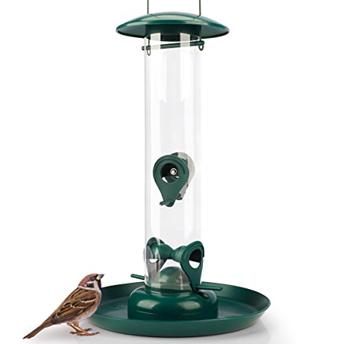 WILDLIFE FRIEND I Körner Futtersäule mit XL Futterteller - Futterschale für Vögel zum Aufhängen mit Anflugplätzen, Futterstation zur ganzjährigen Wildvögel Fütterung, (Grün/M)