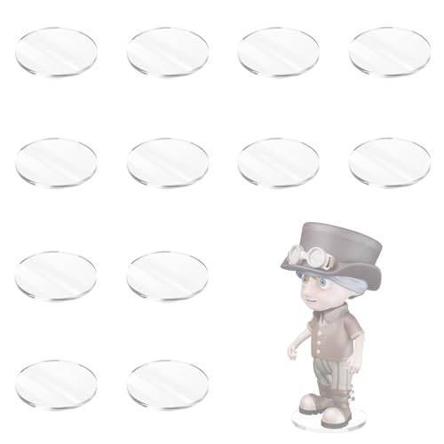 Cosmos 12 Pcs Acrylic Action Figure Stand Base Round Miniature Bases Mini Doll Model Display Holder Accessories for Figures Dolls Small Collectibles (Transparent Clear 35mm)