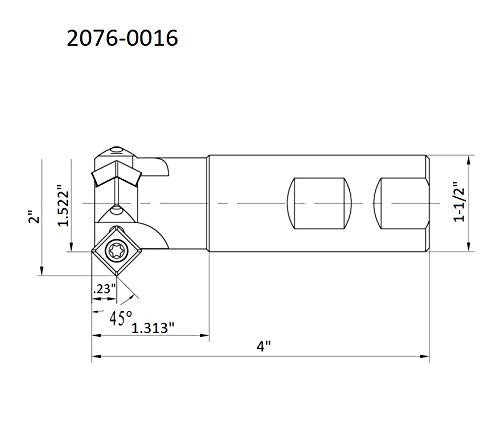 Image of HHIP 2076-0016 45 Degree 4-Insert Indexable Chambering End Mill, 2 inch x 1-1 /2 inch Shank