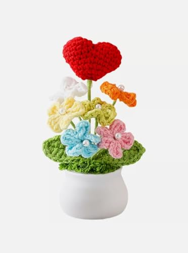 Image of VRB Dec Plastic TM 1 Pcs Crochet Flowers Artificial Sunflower for Office Desk Car Dashboard Decor,Home Decoration, Office, Bedroom, Christmas Decor, Wedding (Small Daisy with Red Heart)