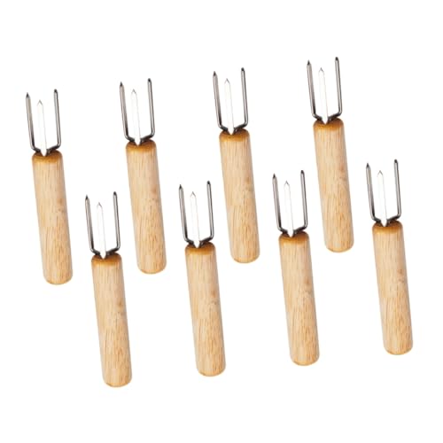 Yardenfun 8Pcs Stainless Steel Corn Forks with Wooden Handle Portable Bbq Corn Holders for Grilling for Outdoor Cooking for Parties and Family Gatherings