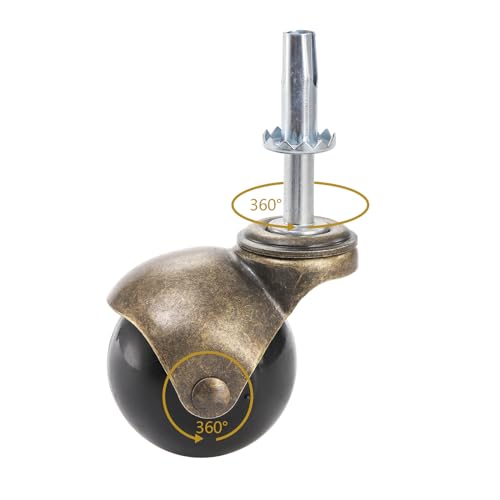 Yarlung 8 Pack 2 Inch Ball Caster Wheels with Swivel Stem, Antique Brass Casters with Mounting Stem Sleeve Socket (5/16" x 1-1/2") for Furniture Chairs Sofa Cabinets