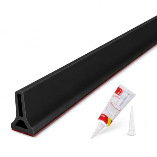 Image of Flexible Silicone Shower Water Dam (1 Meter), Collapsible Shower Threshold & Water Barrier, Self-Adhesive Water Stopper for Bathroom Floors & Kitchen Sinks (Black, 5cm Height)