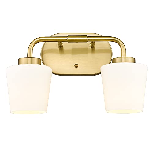 Image of Brushed Gold Bathroom Vanity Light, Farmhouse Brass Sconces Wall Lighting with Milk White Glass, Champagne Bronze Light Fixture Over Mirror, AD-22004-2W-GD
