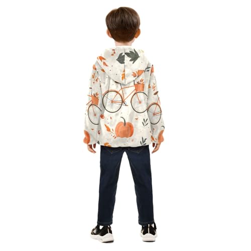 Bicycle and Pumpkins Girls Fleece Jacket Girls Fall Jacket Girls Zip Up Hoodie Girls Sherpa Jacket 2-10T4