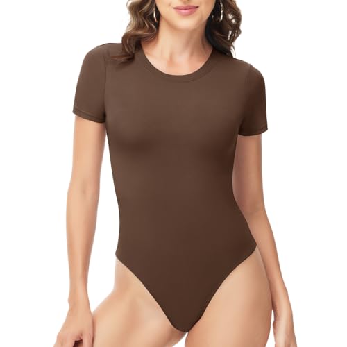 TNNZEET Bodysuits for Women - Black Bodysuit Women Tops Round Neck T Shirts for Women Fashion Body Suit Going Out Tops