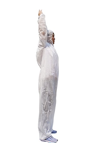 Raygard Light Duty White Disposable Coveralls with Hood Polypropylene PP Suit Elastic Cuffs Front Zipper Closure for Spray Painting Surgical Cleaning Work(X-Large) - Thumbnail 5