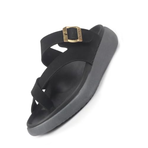 Image of FAUSTO Men Toe Ring Criss Cross Buckle Strap Side Stitched Waterproof Summer Slip On Sandals|Comfort Sole|Lightweight Slippers for Rainy Monsoon Season