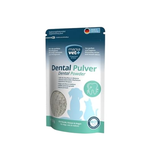 Marsavet+ Polvo Dental, suplemento para Perros, Gatos y roedores con proteína de Insectos, Ascophyllum Nodosum. Elimina el sarro, el Mal Aliento y Mantiene los microorganismos en Equilibrio, 125 g.