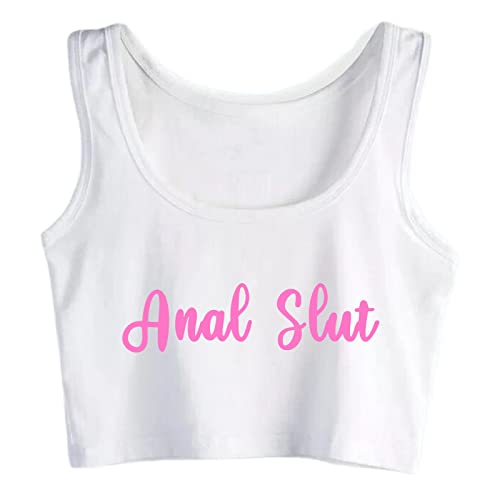 Woman Anal Slut Crop Top Sleeveless Vest Summer Cotton Girls