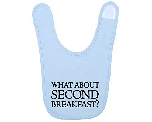 Image of Fantasy Movie Baby Bib - What About Second Breakfast (Blue Fabric - Black Design)