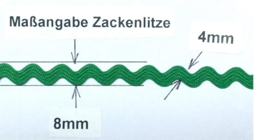 Großhandel für Schneiderbedarf 5 m Zackenlitze Neon Grün 8 mm 100% Polyester waschbar bei 30° Made in Germany